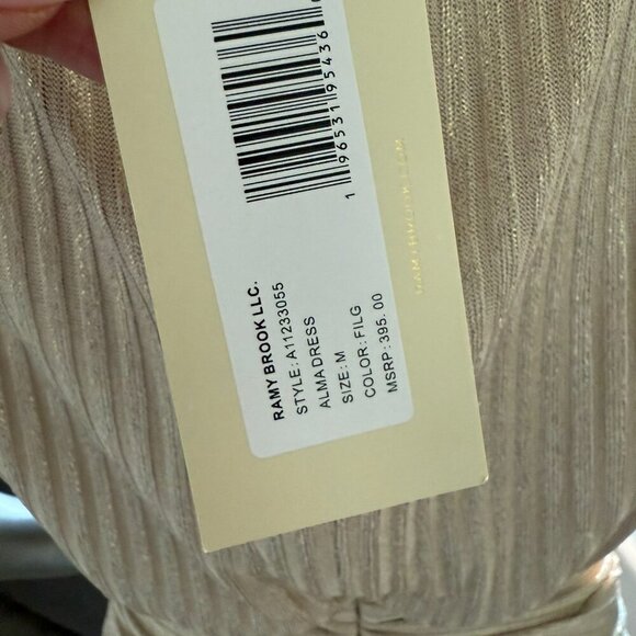 RAMY BROOK Alma Metallic Rib Mini Dress Soft Gold Bodycon Size M NWT - Picture 6 of 9